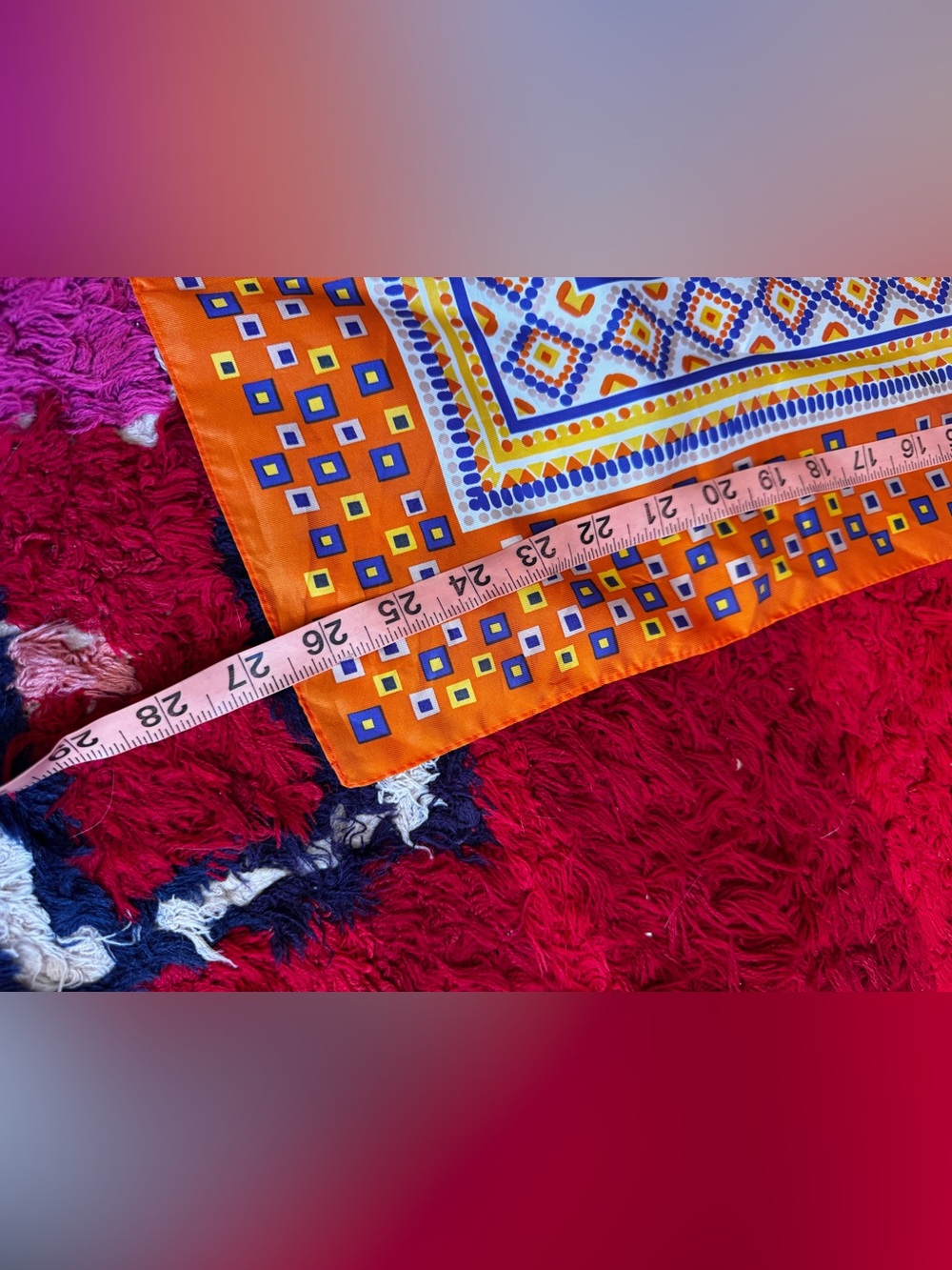 60s-70s Vintage Mod Geometric Print Orange Scarf - Picture 4 of 4